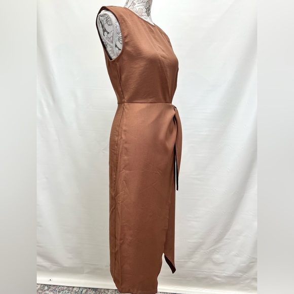 Elegant Brown Tie Waist Midi Dress Neiman Marcus - Picture 6 of 12